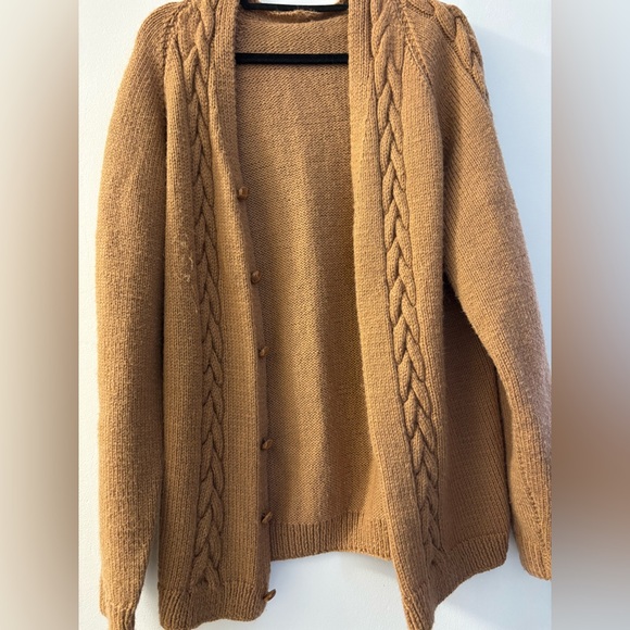 Hand knit Cozy Brown Cable Knit Cardigan - Picture 1 of 1